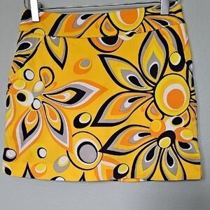 Loudmouth Ladies Size 2 Yellow Black Retro Mod Floral Golf Skort Resort Wear